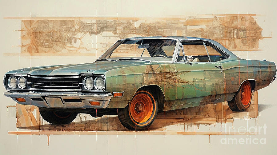 Vintage Drawing - Muscle Car 1317 Plymouth Road Runner supercar by Clark Leffler
