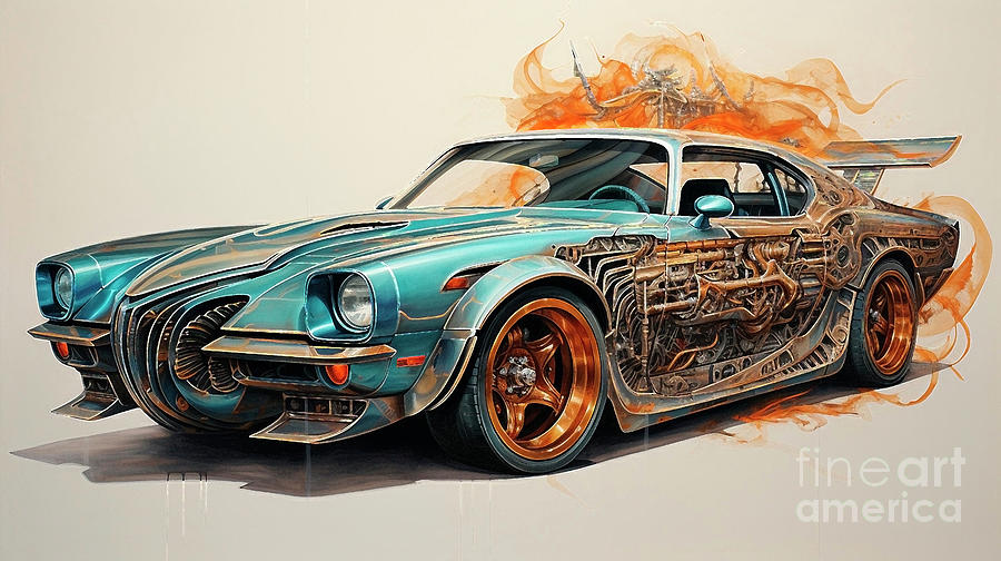 Vintage Drawing - Muscle Car 1344 Pontiac Firebird supercar by Clark Leffler