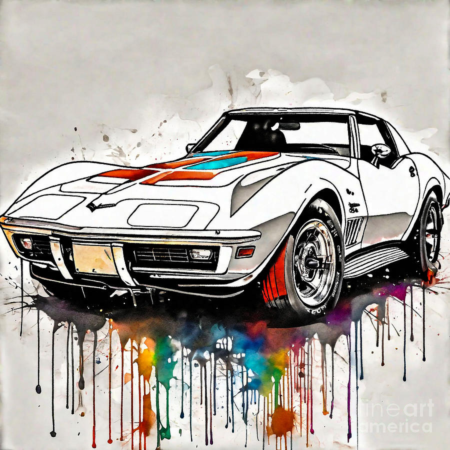 Muscle car 1969 Chevrolet Corvette 427 ink 160 Painting by Clark ...