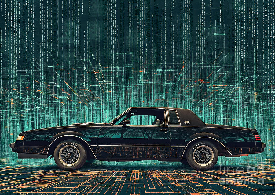 Vintage Car Painting - Muscle car binary code Buick Grand National by Lowell Harann