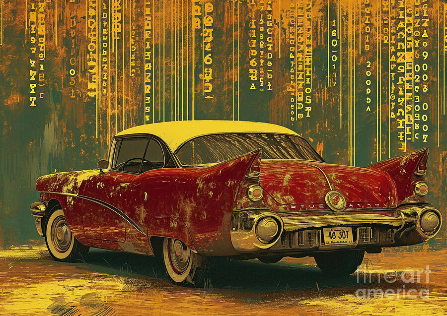 Vintage Car Painting - Muscle car binary code Buick Roadmaster by Lowell Harann