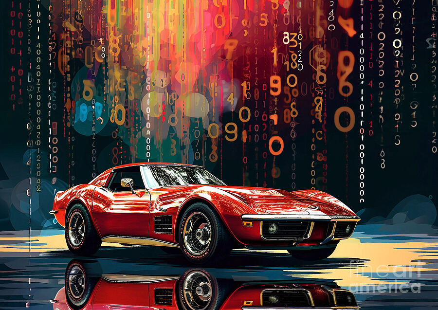Abstract Painting - Muscle car binary code Chevrolet Corvette Japan car by Lowell Harann