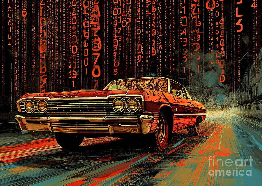 Classic Car Painting - Muscle car binary code Chevrolet Impala SS 4th gen by Lowell Harann