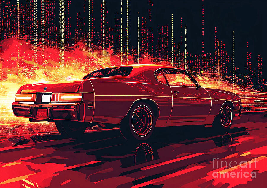 Classic Car Painting - Muscle car binary code Chevrolet Monte Carlo SS 6th gen by Lowell Harann