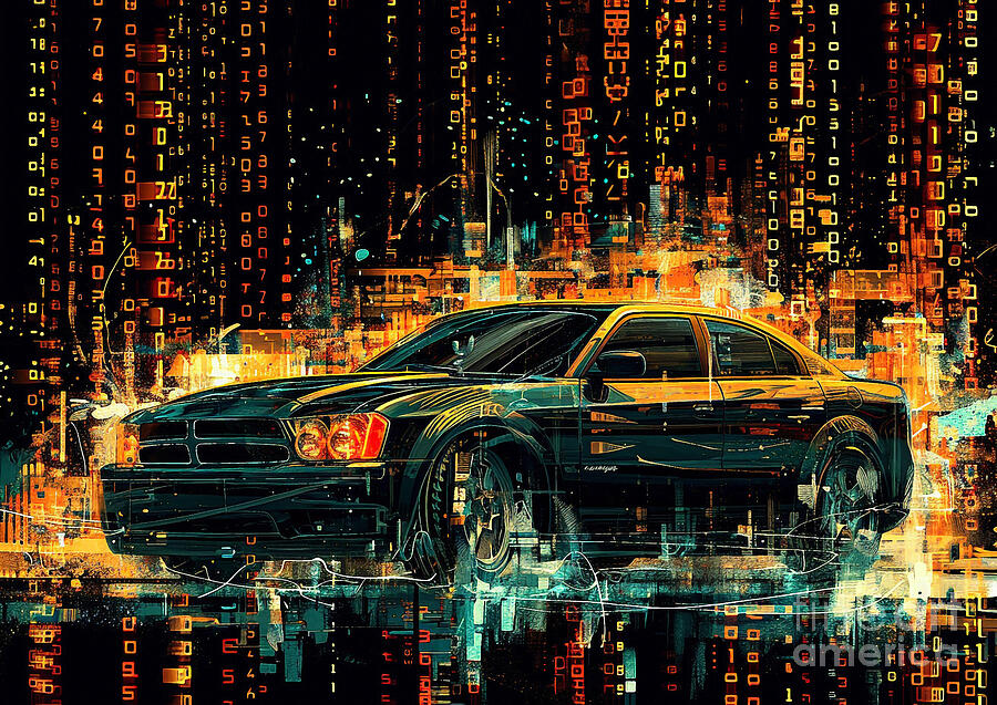 Car Painting - Muscle car binary code Dodge Avenger by Lowell Harann