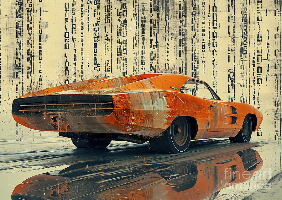 Vintage Car Painting - Muscle car binary code Dodge Daytona by Lowell Harann