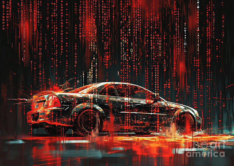 Car Painting - Muscle car binary code Dodge Neon by Lowell Harann
