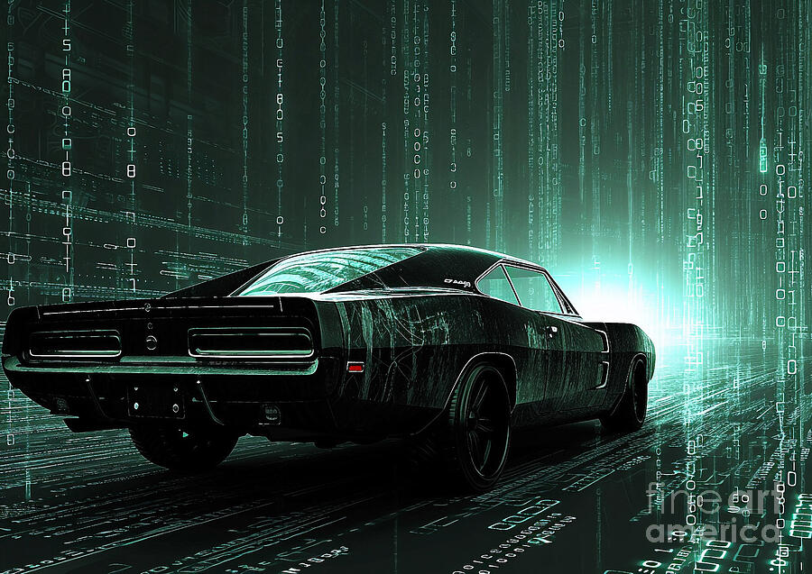 Classic Car Painting - Muscle car binary code Dodge Shelby Charger by Lowell Harann