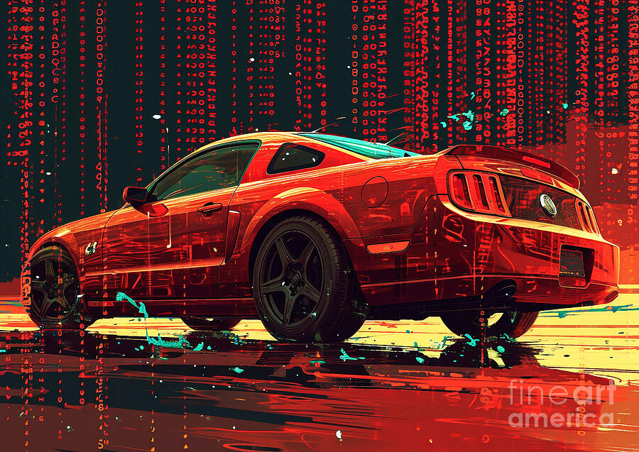 Sports Car Painting - Muscle car binary code Ford Mustang SN95 by Lowell Harann
