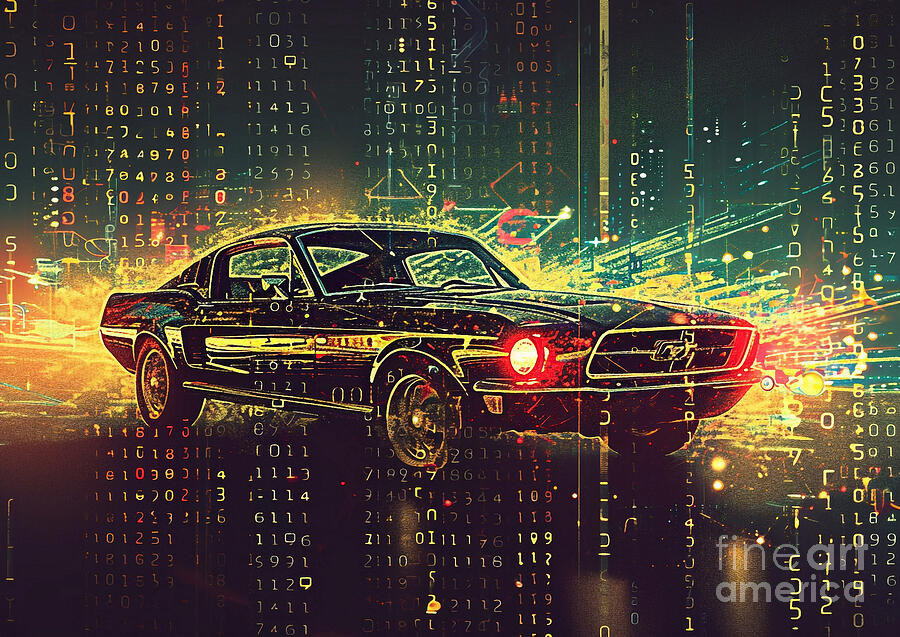 Vintage Car Painting - Muscle car binary code Ford Mustang SVO by Lowell Harann