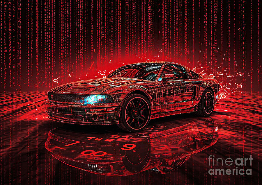 Sports Car Painting - Muscle car binary code Ford Mustang SVT Cobra SN95 by Lowell Harann