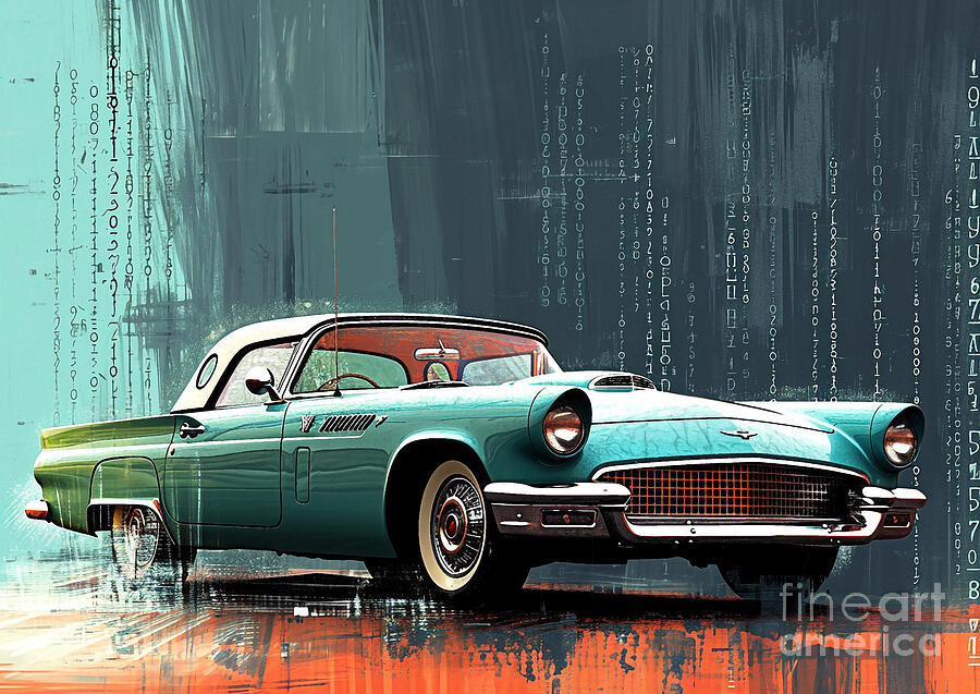 Vintage Car Painting - Muscle car binary code Ford Thunderbird SC by Lowell Harann