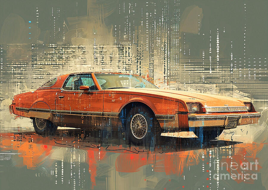 Vintage Car Painting - Muscle car binary code Ford Thunderbird Turbo Coupe by Lowell Harann