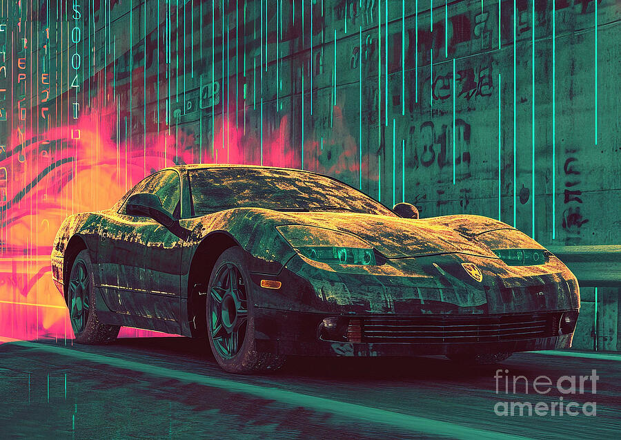 Sports Car Painting - Muscle car binary code Oldsmobile Alero by Lowell Harann