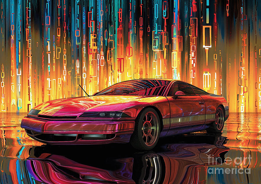 Cyberpunk Painting - Muscle car binary code Oldsmobile Aurora by Lowell Harann