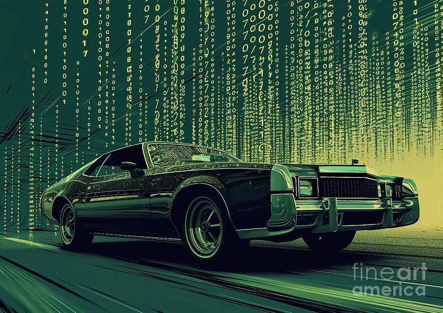 Science Fiction Painting - Muscle car binary code Oldsmobile Calais by Lowell Harann
