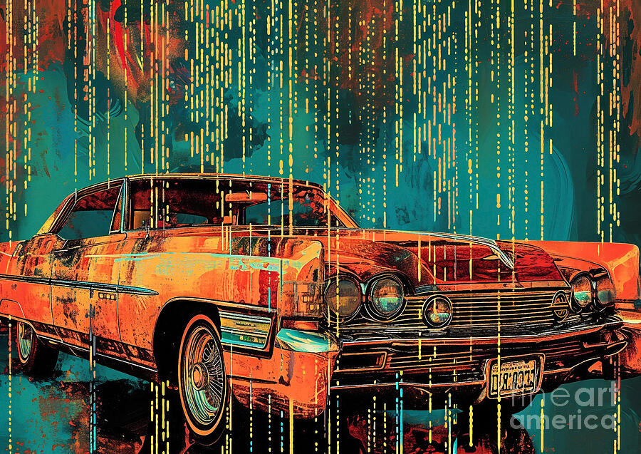 Vintage Car Painting - Muscle car binary code Oldsmobile Delta 88 Royale by Lowell Harann