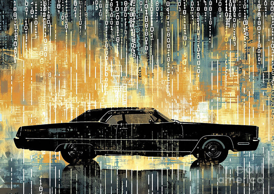 Car Painting - Muscle car binary code Oldsmobile Silhouette by Lowell Harann