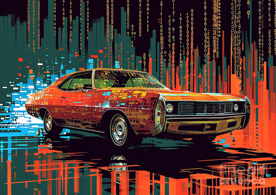 Classic Car Painting - Muscle car binary code Plymouth Acclaim by Lowell Harann