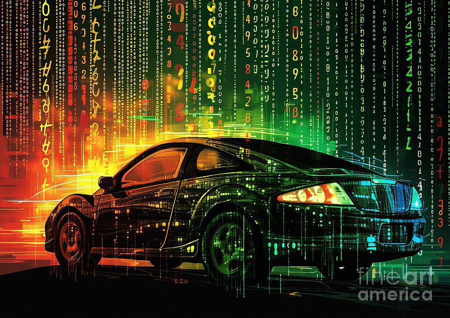 Car Painting - Muscle car binary code Plymouth Neon by Lowell Harann