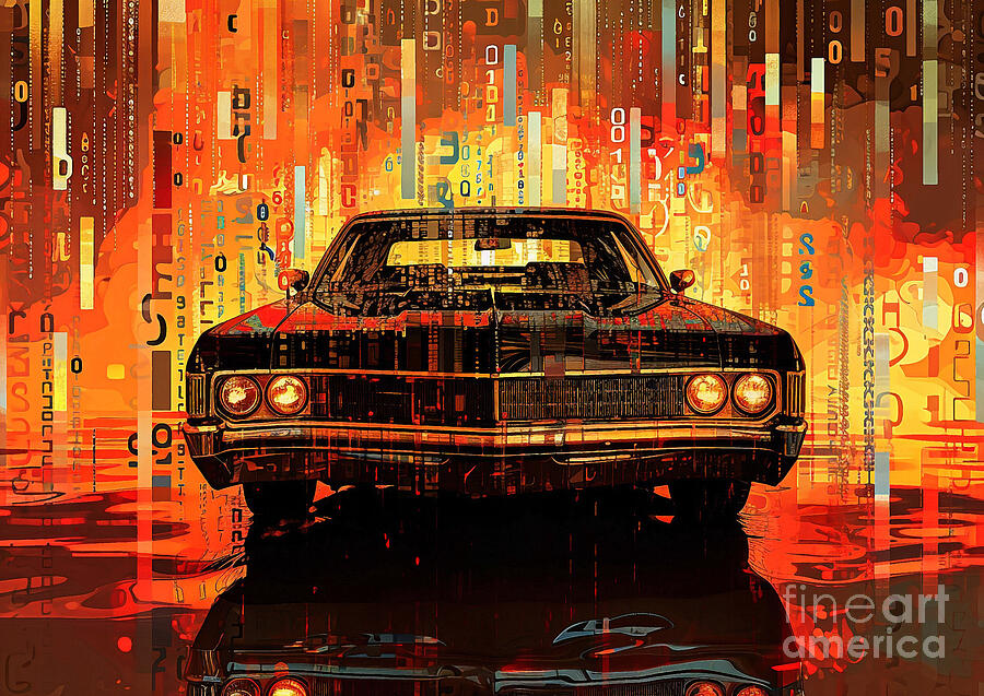 Abstract Painting - Muscle car binary code Plymouth Sundance by Lowell Harann