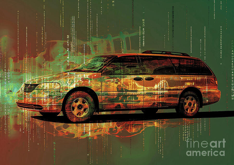 Transportation Painting - Muscle car binary code Plymouth Voyager by Lowell Harann