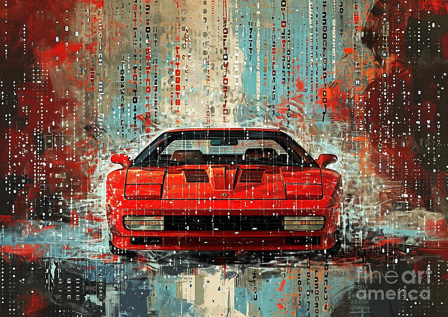 Abstract Painting - Muscle car binary code Pontiac Fiero by Lowell Harann