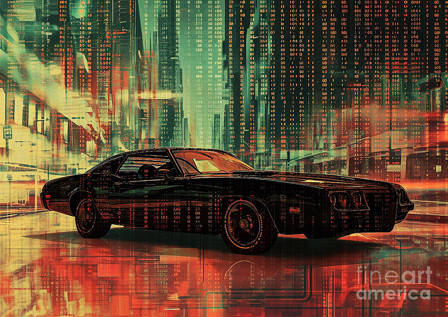 Skyscraper Painting - Muscle car binary code Pontiac Grand Prix GTP by Lowell Harann
