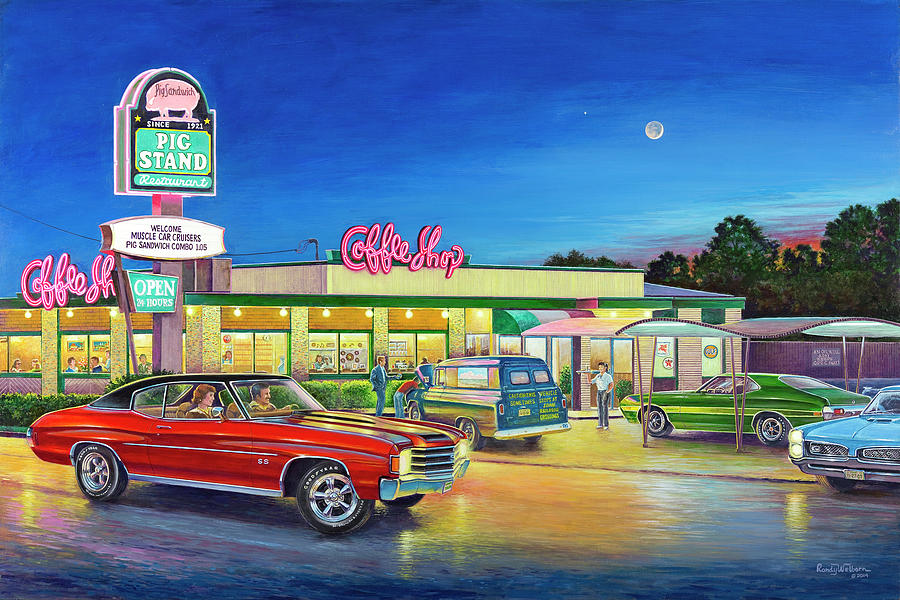 Muscle Car Cruise Night Painting by Randy Welborn