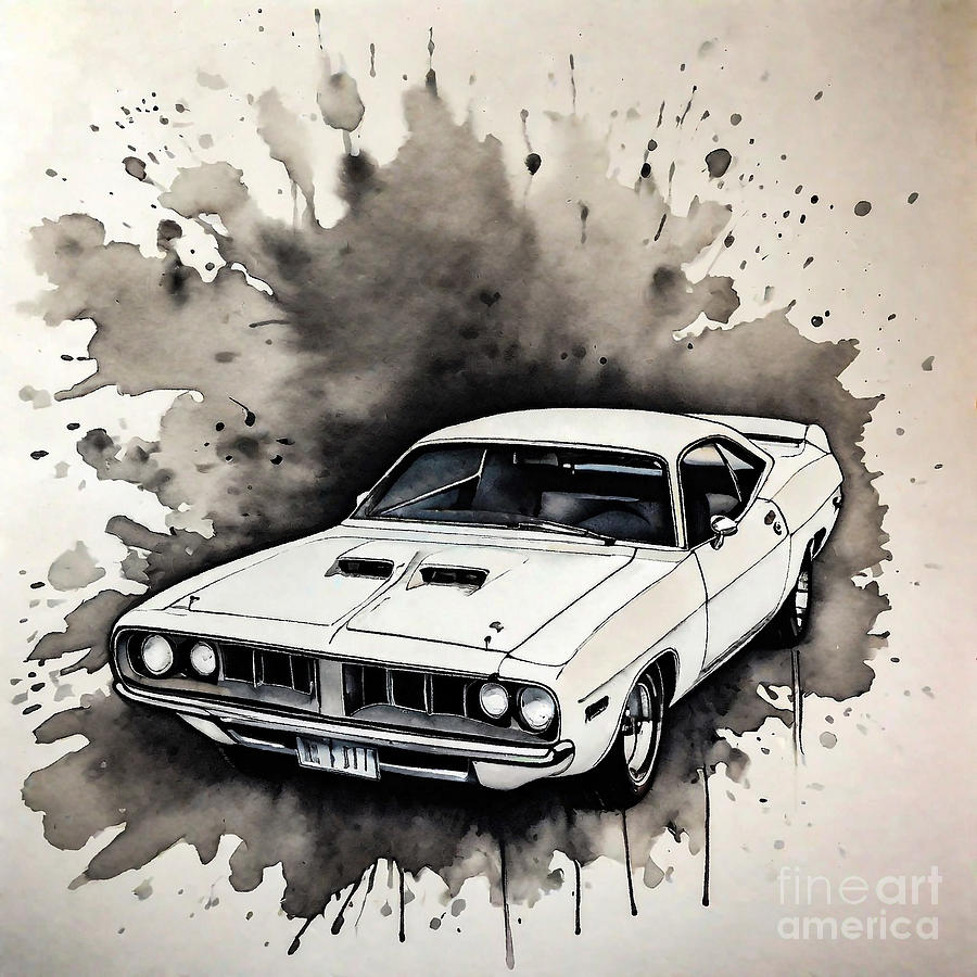 Muscle Car Plymouth Barracuda Ink 448 Digital Art