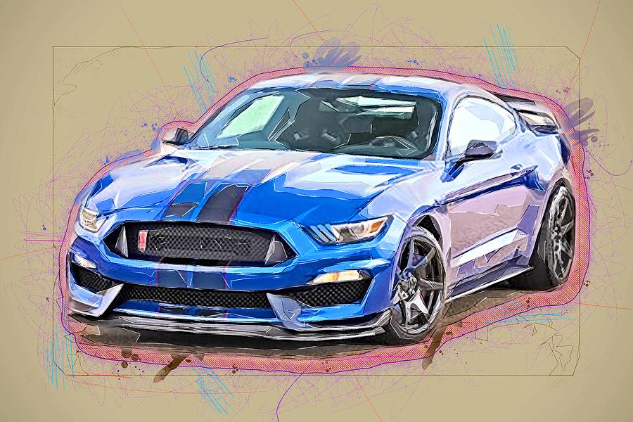 Muscle Gt350R Shelby Blue 2017 Ford Mustang Mixed Media by Ola Kunde ...