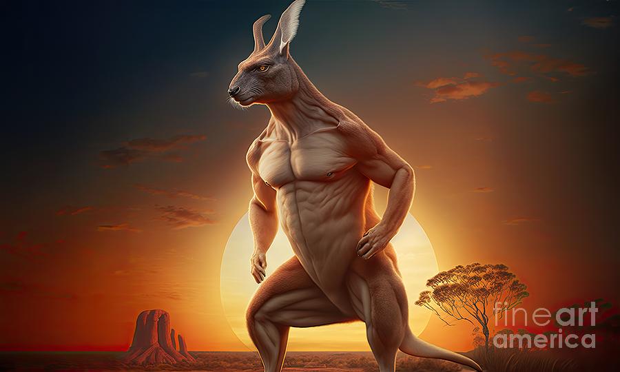 muscular kangaroo in Australian Red Centre Digital Art by Benny Marty