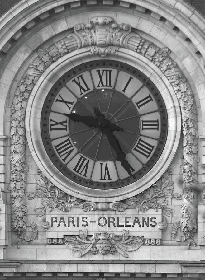 Musee dOrsay Clock - Black and White Photograph by Ron Berezuk
