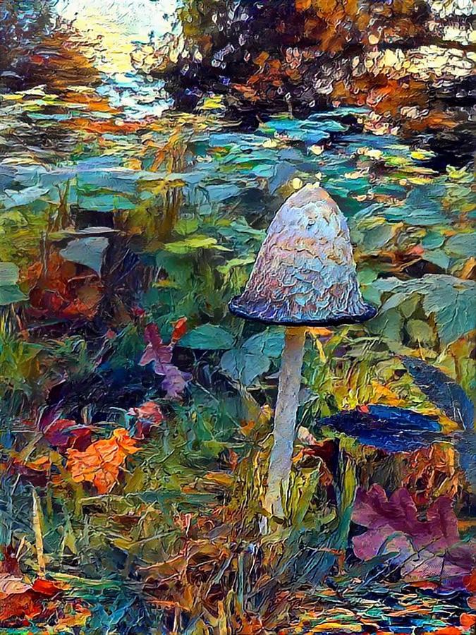 Mushroom At the Lily Pond Abstract Mixed Media by Sandi OReilly