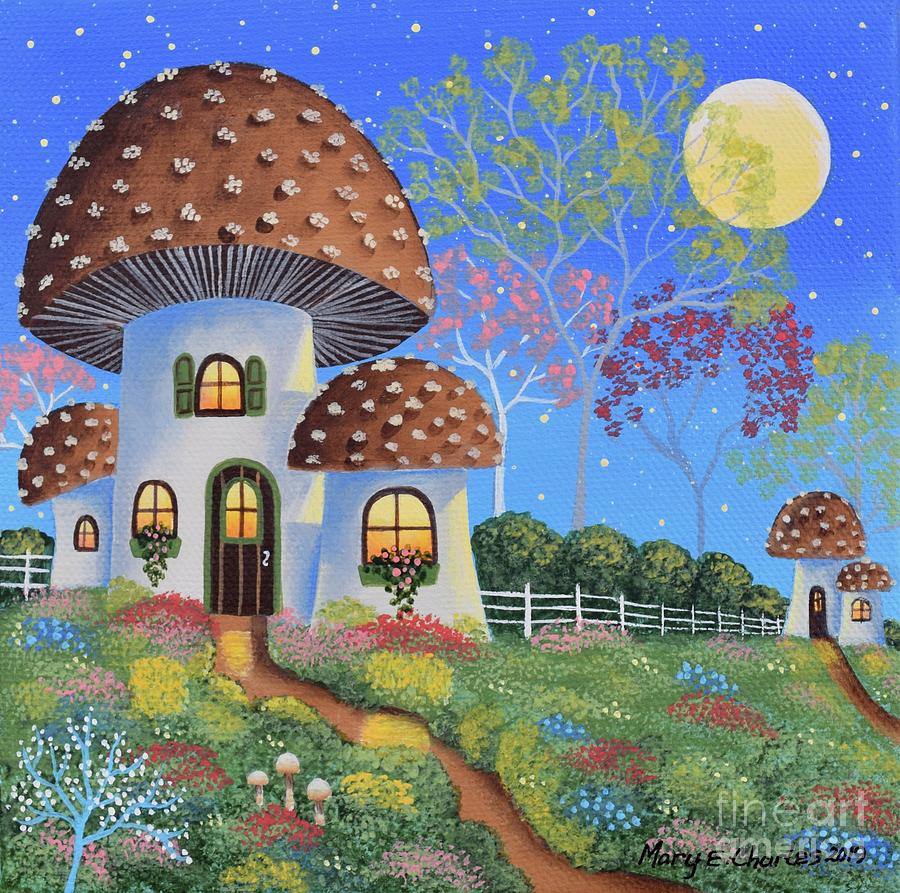 Mushroom Cottage Spring Painting by Mary Charles Pixels