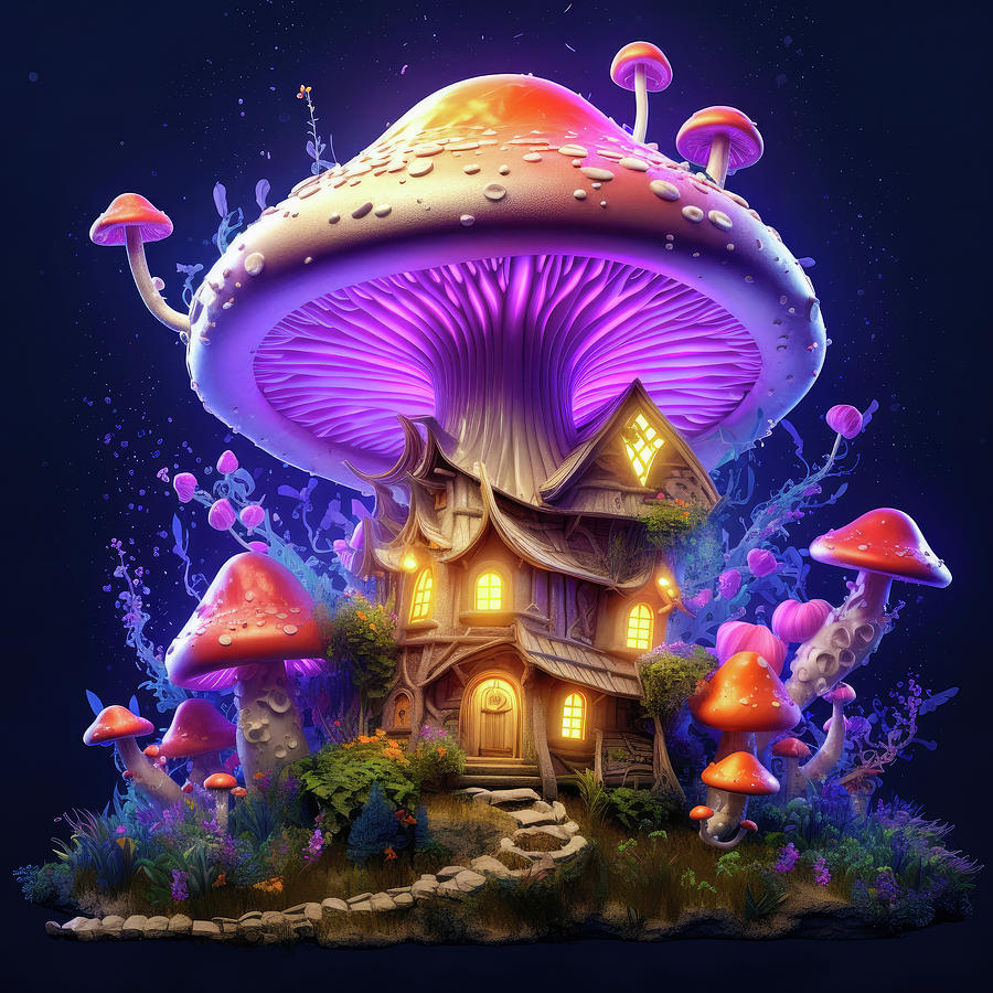 Mushroom House 01 Fantasy Art Illustration Style Digital Art by Matthias Hauser