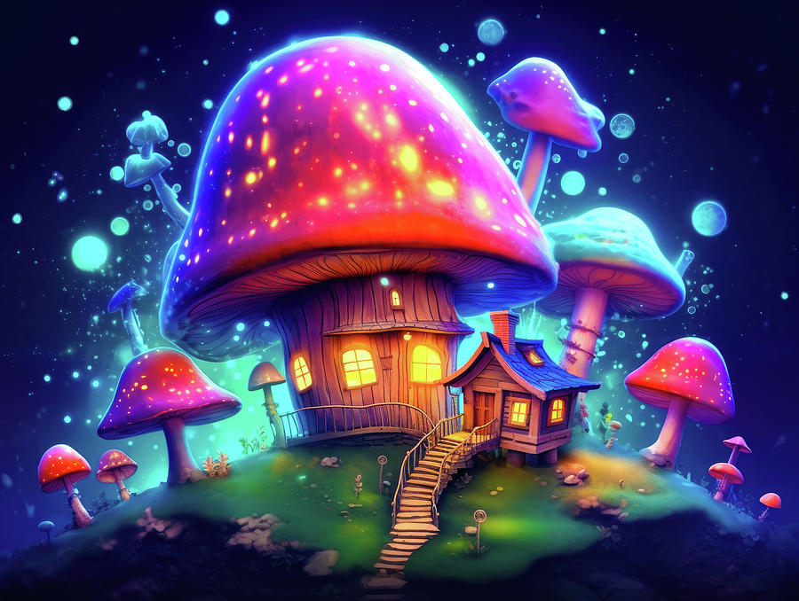 Mushroom House 02 Fantasy Art Illustration Style Digital Art by Matthias Hauser