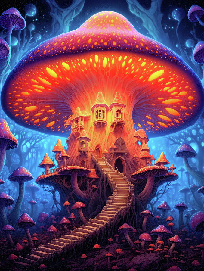 Mushroom House 14 Fantasy Art Illustration Style Digital Art by Matthias Hauser