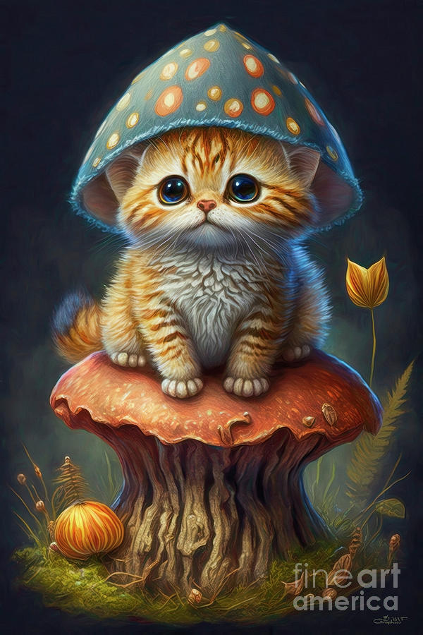 Mushroom Kitten Digital Art by Jutta Maria Pusl