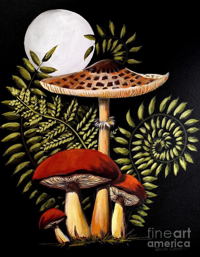 Mushroom Moon   cottagecore  Painting by Debbie Criswell