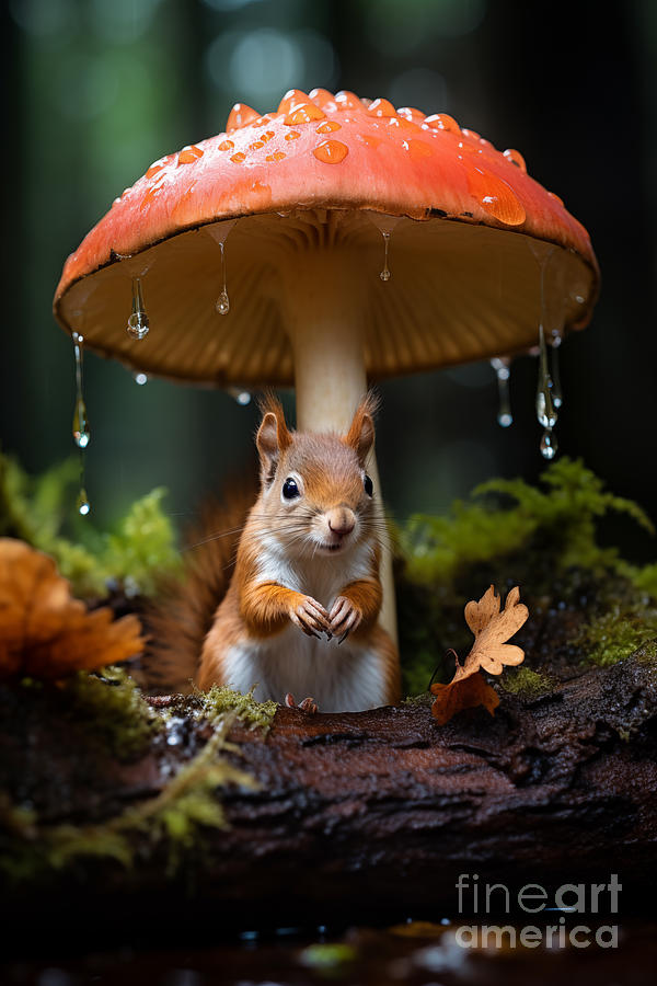 Mushroom rain shelter for a squirrel Photograph by Delphimages Photo Creations
