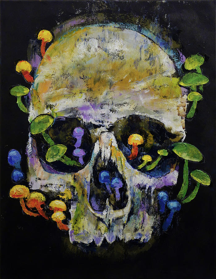 Mushroom Skull Painting by Michael Creese
