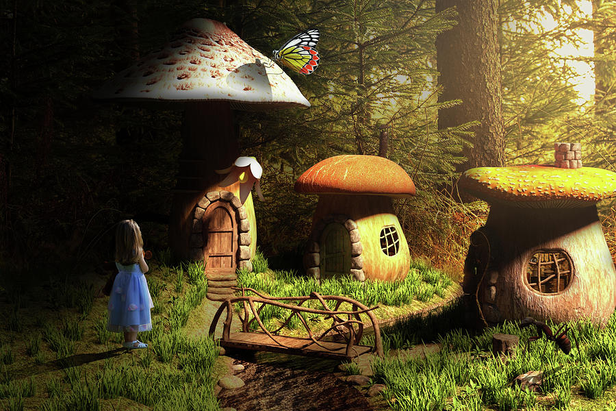 Mushroom Village Digital Art By Ezra Bennett Fine Art America