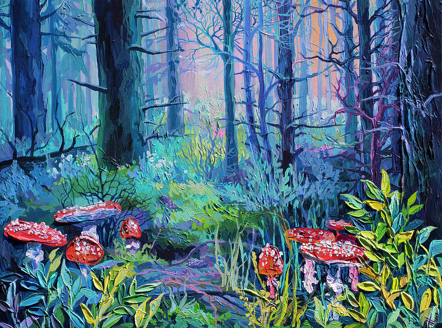 Tree Painting - Mushrooms But Not Those by Anastasia Trusova