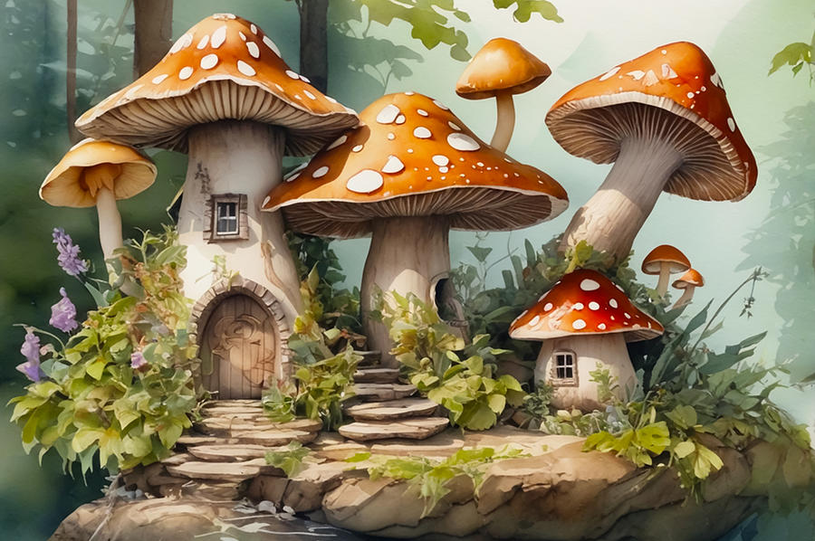 Nature Digital Art - Mushrooms House by Manjik Pictures