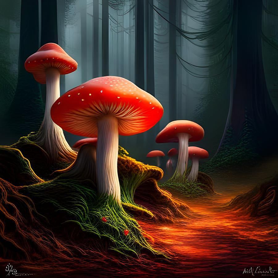 Mushrooms Nbr 2 Mixed Media by Lesa Fine