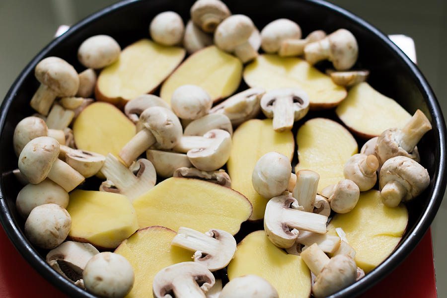 Mushrooms with Potatoes ready for grill Photograph by Eugenelucky