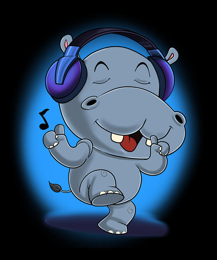 Music Lover I DJ Headphones I Cute Hippo Digital Art by Maximus Designs ...