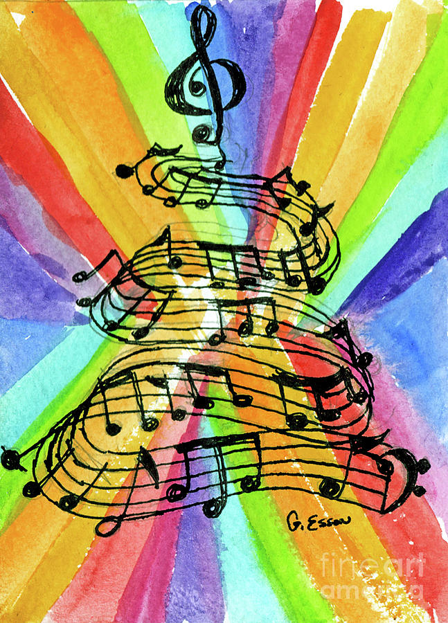Music Notes Christmas Tree Painting by Genevieve Esson