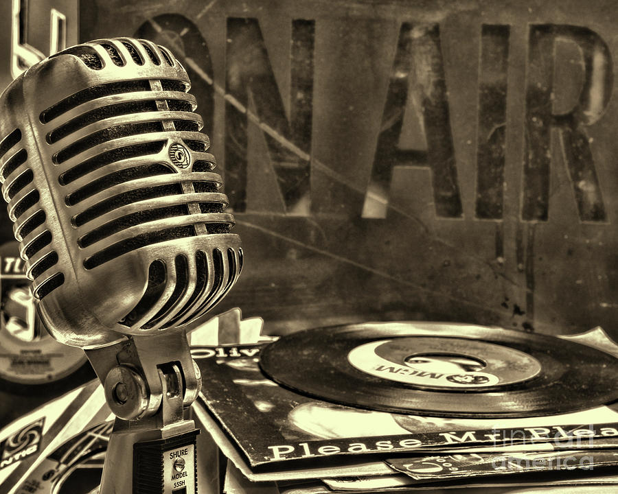 Music On the Air Sign retro sepia Photograph by Paul Ward